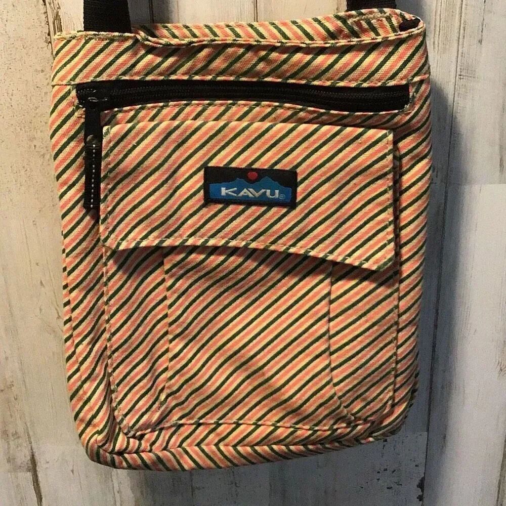 Pretty little Kavu pink and green pinstripe Crossbody